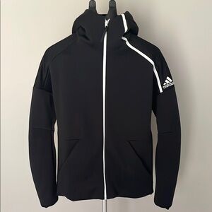 Adidas Black Performance Jacket with Hood and Stripes